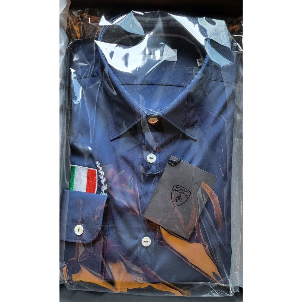 Lamborghini REAL Superior Dress Shirt embroidered Dark Navy Blue Italy flag NIB